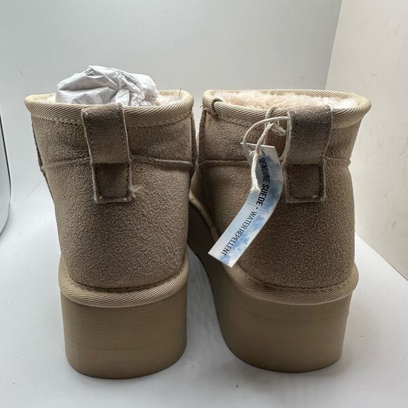 CUSHIONAIRE Women's Genuine Suede pull platform boot +Memory Foam 9.5 WIDE SAND - Picture 4 of 7
